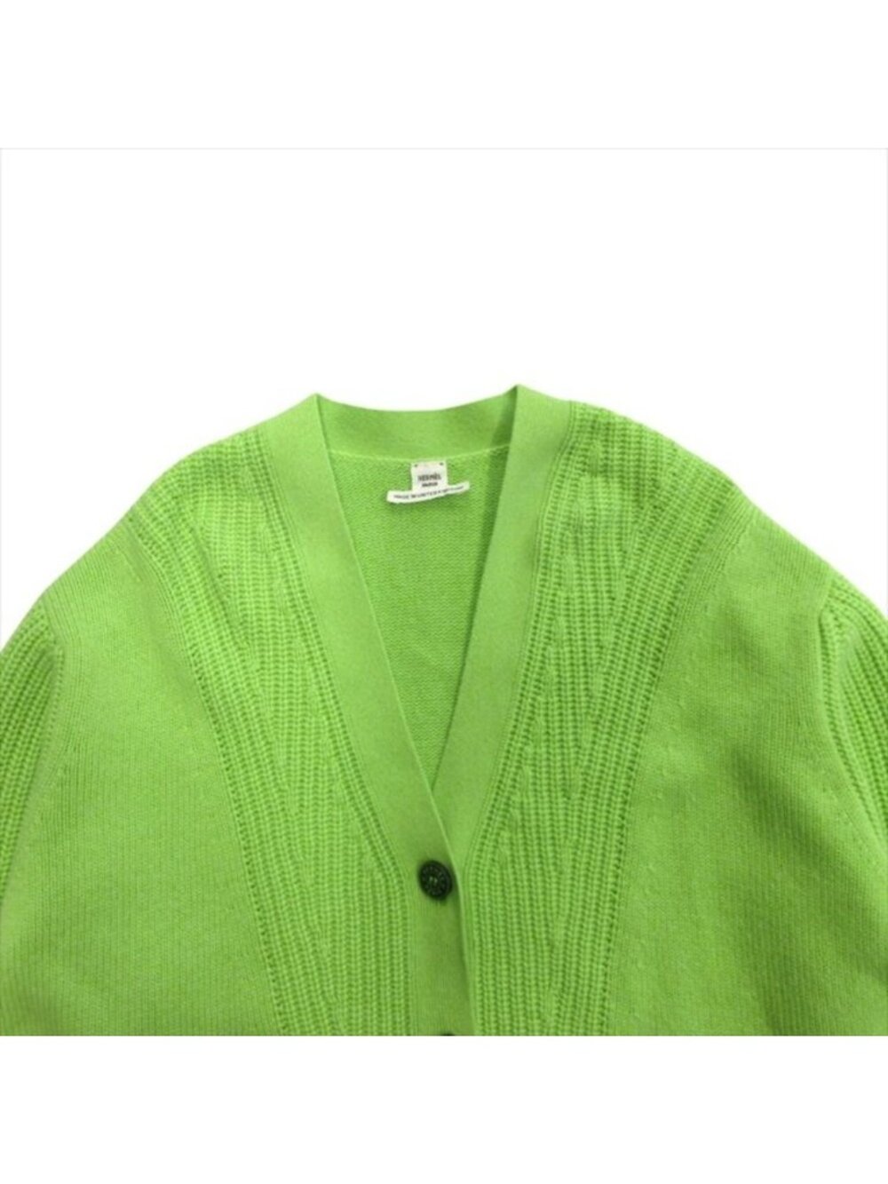 Hermes Series Button Oversize Cardigan Knit Sweater Cashmere Cotton 34 Green - Picture 3 of 9